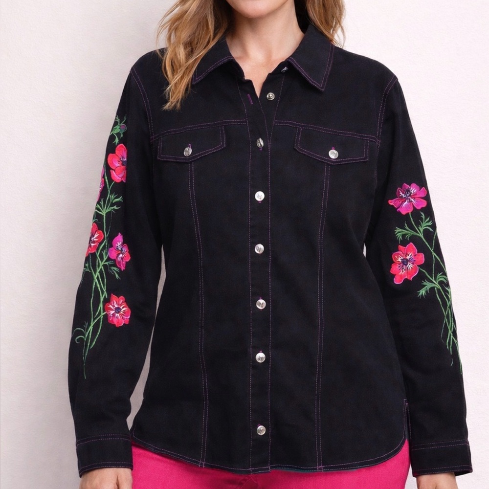 Bob Mackie Wearable Art Embroidered Button Down Shirt / Jacket, oversized small